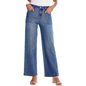 Women’s High Waisted Straight Leg Jeans Stretchy Wide Leg Denim Pants